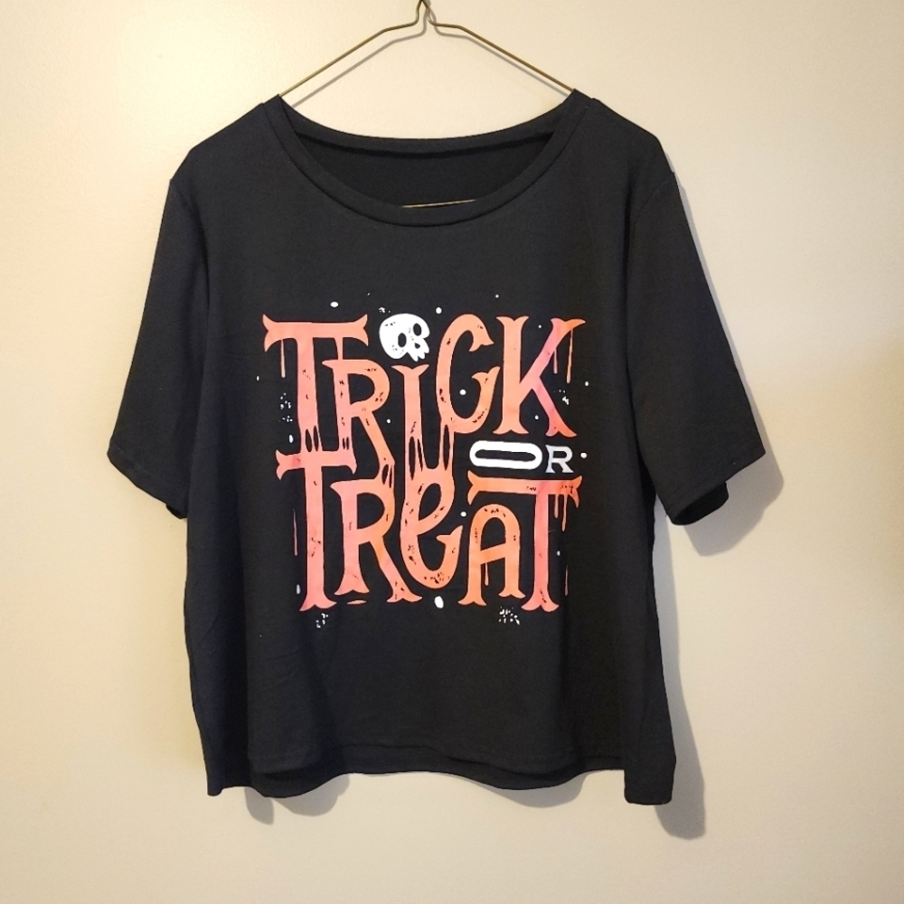 *4 for $20* Black Trick or Treat Halloween Crop Top